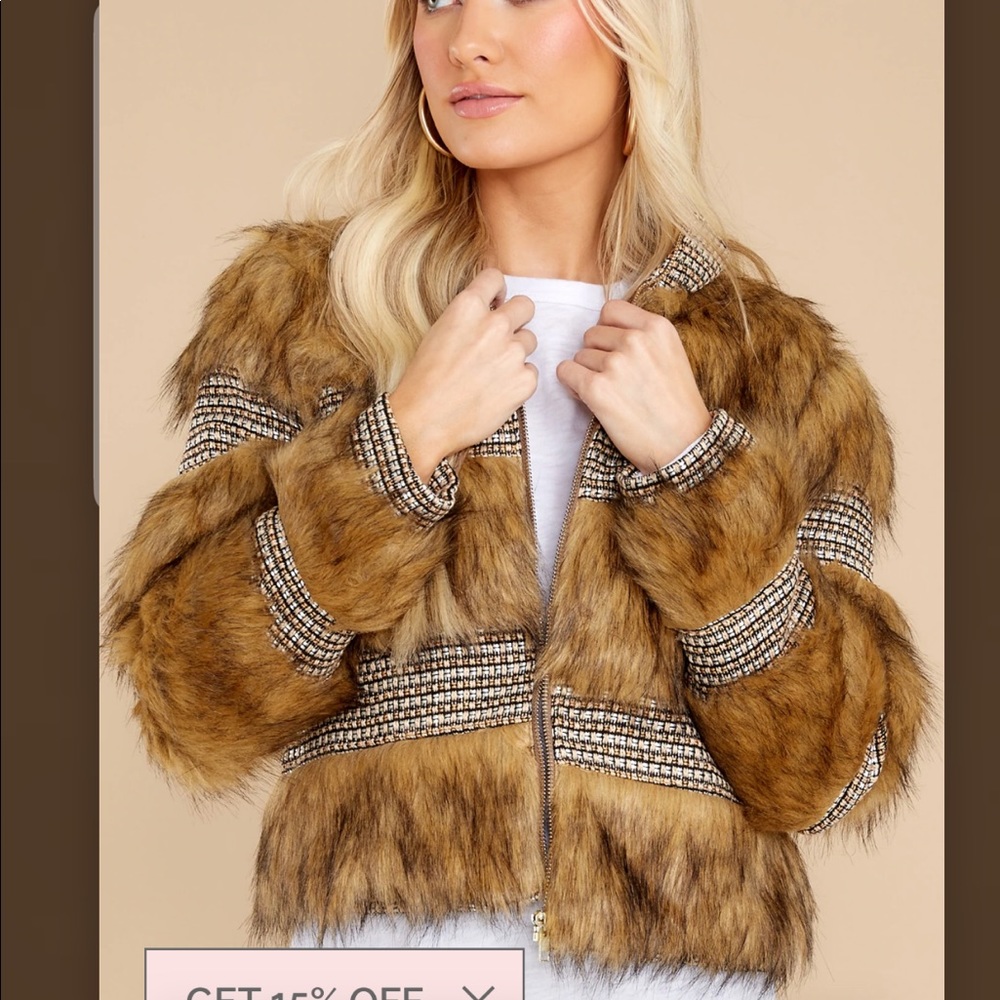 Nothing Compares Brown Multi Vegan Fur Jacket - red dress boutique